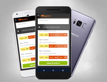 L'aspetto grafico della app di 888sport su alcuni device portatili Android che la supportano