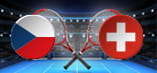 Le bandiere di Repubblica Ceca e Svizzera, sullo sfondo un campo da tennis