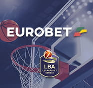 Un campo da basket, il logo della LBA e quello di Eurobet