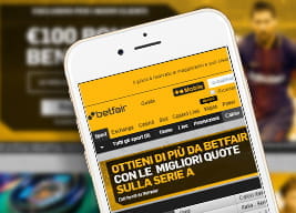 Una visione d'insieme dell'app mobile di Betfair, così come si presenta su uno smartphone