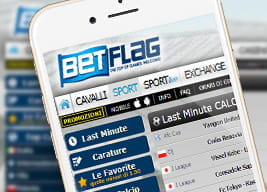 Una visione d'insieme dell'app mobile di BetFlag, così come si presenta su uno smartphone