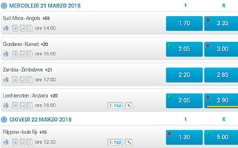 La schermata delle scommesse sul calcio nella app di BetFlag, con le partite e le relative quote