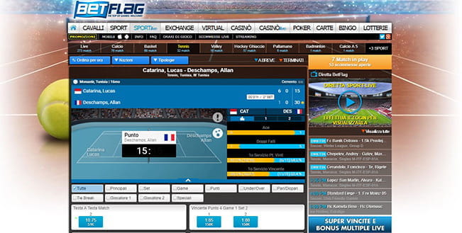 La pagina dedicata alle giocate live sul tennis di BetFlag.