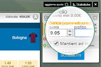 La sezione della schedina di un sito scommesse betting exchange in cui inserire l'importo precedentemente calcolato per coprire la scommessa