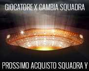 Uno stadio da calcio e le scritte Giocatore X cambia squadra e Prossimo acquisto squadra Y