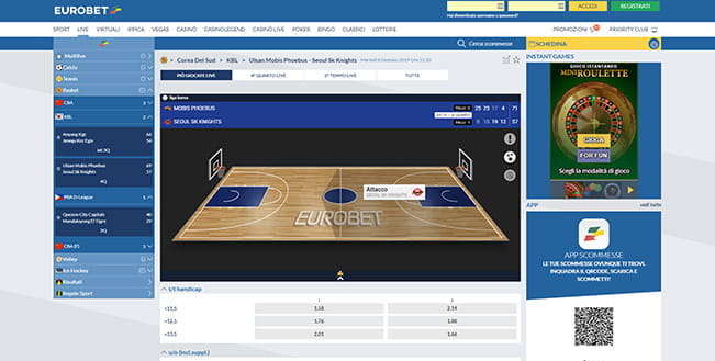 La pagina dedicata alle scommesse live sul basket di Eurobet.