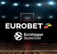 Un campo da basket, il logo dell'Eurolega e quello di Eurobet