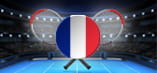 La bandiera della Francia, uno stadio di tennis sullo sfondo