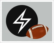 Il simbolo di una saetta dentro un cerchio nero e una palla da football.