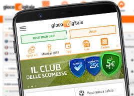 Una visione d'insieme dell'app mobile di Gioco Digitale così come appare su uno smartphone