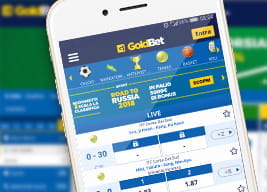 Una visione d'insieme dell'app mobile di GoldBet così come si presenta su uno smartphone