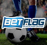 Un calciatore ferma la palla e il logo di BetFlag
