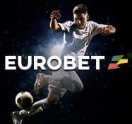 Un calciatore in azione durante una partita e il logo di Eurobet