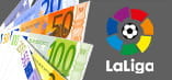 Alcune banconote di diversi tagli e il logo della Liga spagnola