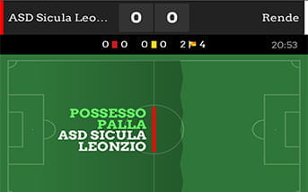 L'aspetto grafico relativo a un evento live sulla app di LeoVegas, con l'infografica sulle statistiche in tempo reale