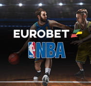 Alcuni giocatori di basket, il logo della NBA e quello di Eurobet