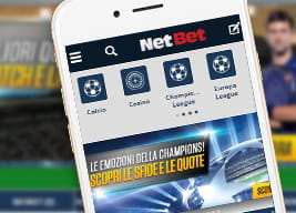 Una visione d'insieme dell'app mobile di NetBet, così come si presenta su uno smartphone