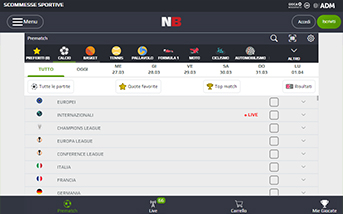 La pagina di benvenuto della app di NetBet, con l'indicazione di una promozione in corso sulle scommesse sportive