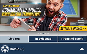 La grafica della home page scommesse della app di NetBet, con la scelta tra gli eventi in corso, quelli in evidenza e quelli futuri