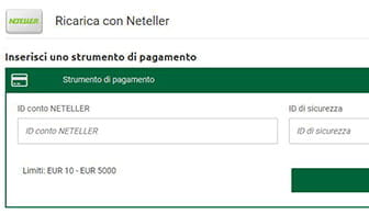 Il form per depositare con Neteller su un sito scommesse