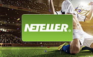 Il logo Neteller e un calciatore che esulta sullo sfondo