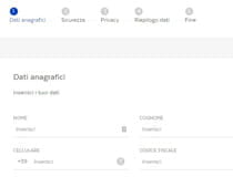 Il form da compilare con i dati anagrafici per l'attivazione di Postepay
