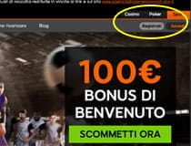 L'area del sito di un bookmaker online attraverso cui accedere all'area personale del proprio conto di gioco