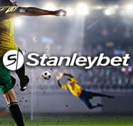 Un portiere mentre effettua una parata e il logo di Stanleybet