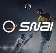 Due giocatori in azione durante una partita di calcio e il logo di SNAI