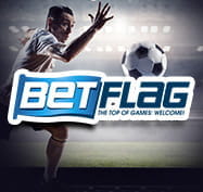 Un calciatore in azione e il logo di BetFlag