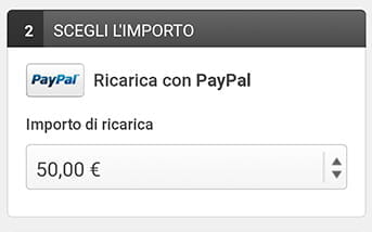 La procedura per effettuare un deposito tramite PayPal sulla app di Sisal Matchpoint