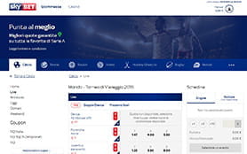 La pagina principale dedicata alle scommesse live di Sky Bet