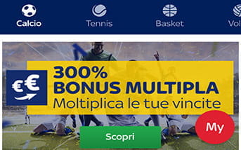 La landing page della app di Sky Bet, con le promozioni in corso e l'elenco delle discipline sportive disponibili