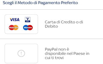 La procedura di scelta di una delle modalità di deposito disponibili sulla app di Sky Bet, per effettuare un versamento