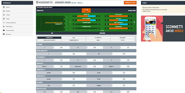 La pagina dedicata alle giocate live sul calcio di Snai.