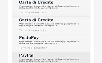 La procedura per effettuare un deposito scegliendo una delle modalità di pagamento disponibili sulla app di SNAI