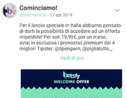 La schermata della app di social betting Betsfy