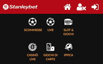 L'aspetto della landing page della app di Stanleybet