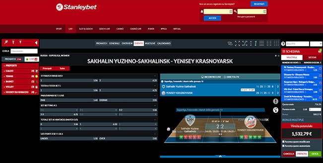 La pagina dedicata alle giocate live sulla pallavolo di Stanleybet.