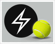 Il simbolo di una saetta dentro un cerchio nero e una pallina da tennis.