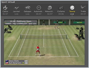 Una partita di tennis virtuale trasmessa in diretta streaming sulla piattaforma di un sito scommesse.