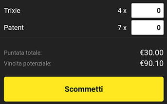 Il bottone per piazzare le scommesse nella app di Unibet