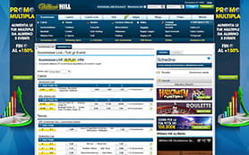 La pagina principale dedicata alle scommesse live di William Hill