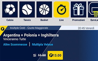 L'aspetto della home page scommesse della app di William Hill, con l'elenco degli sport disponibili e quello degli eventi in corso di svolgimento