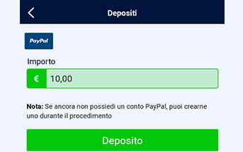 La procedura per effettuare un deposito tramite PayPal sulla app di William Hill