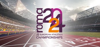 logo Europei atletica 2024 a Roma in stadio di atletica