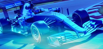 macchina di formula e sui toni del blu